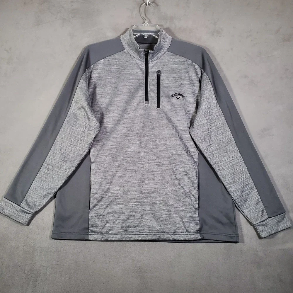 Callaway Golf Sweater Mens XL Gray 1/4 Zip Long Sleeve Pockets Pullover Active‎